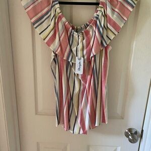Wrangler Pink Striped Ruffled Blouse